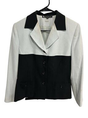 Larry Levine Blazer 8P Black White Two Tone Button Up  Career Chic Minimalist